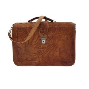 70s Vintage Tooled Leather Briefcase